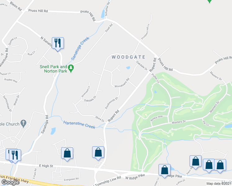 map of restaurants, bars, coffee shops, grocery stores, and more near 3063 Duckworth Drive in Pottstown