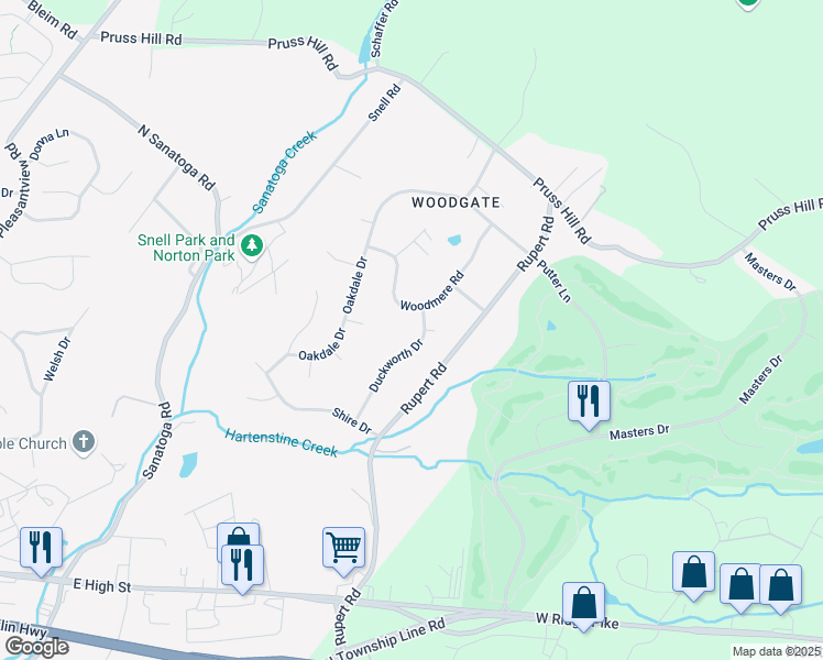 map of restaurants, bars, coffee shops, grocery stores, and more near 3063 Duckworth Drive in Pottstown