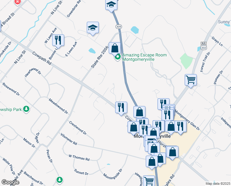 map of restaurants, bars, coffee shops, grocery stores, and more near 706 Carol Court in Lansdale