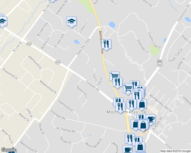 map of restaurants, bars, coffee shops, grocery stores, and more near 706 Carol Court in Lansdale