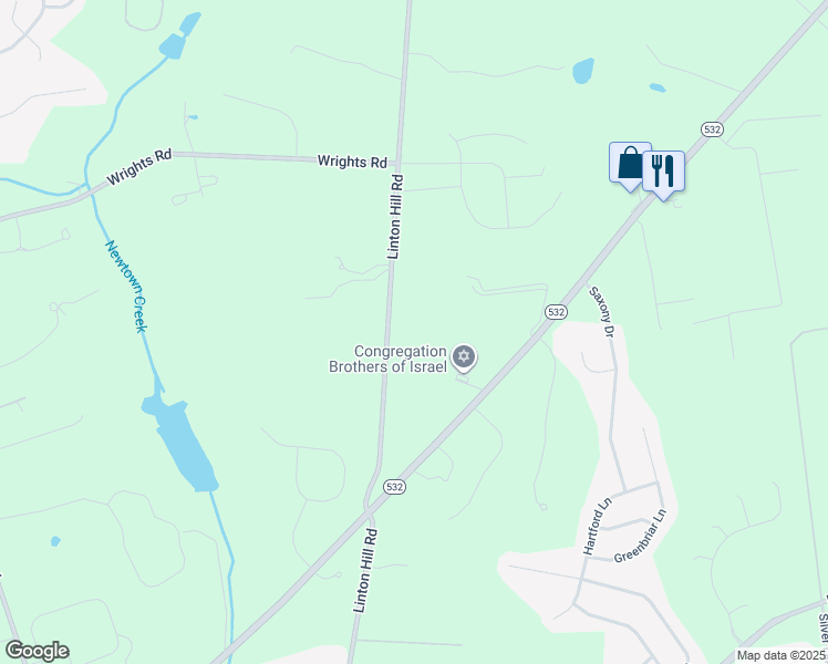 map of restaurants, bars, coffee shops, grocery stores, and more near 588 Linton Hill Road in Newtown