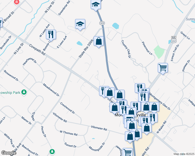 map of restaurants, bars, coffee shops, grocery stores, and more near 207 Carol Court in Lansdale