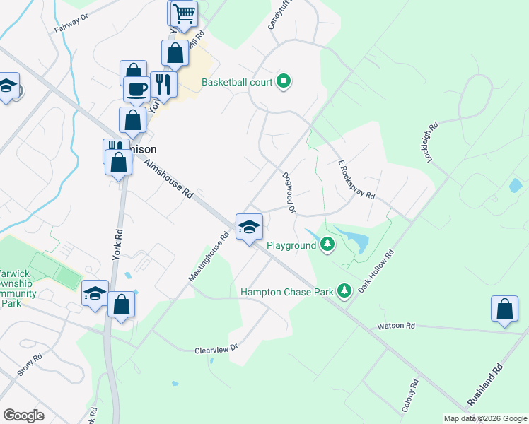 map of restaurants, bars, coffee shops, grocery stores, and more near 1373 Foxglove Drive in Jamison