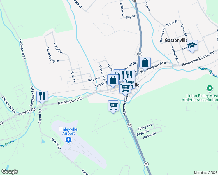 map of restaurants, bars, coffee shops, grocery stores, and more near 3500 Extension Avenue in Finleyville