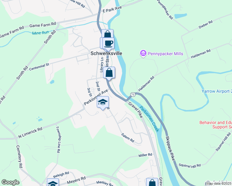 map of restaurants, bars, coffee shops, grocery stores, and more near 70 Main Street in Schwenksville