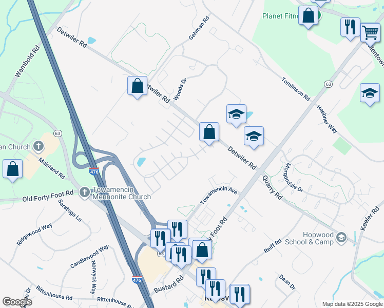 map of restaurants, bars, coffee shops, grocery stores, and more near 11 Black Cherry Court West in Harleysville
