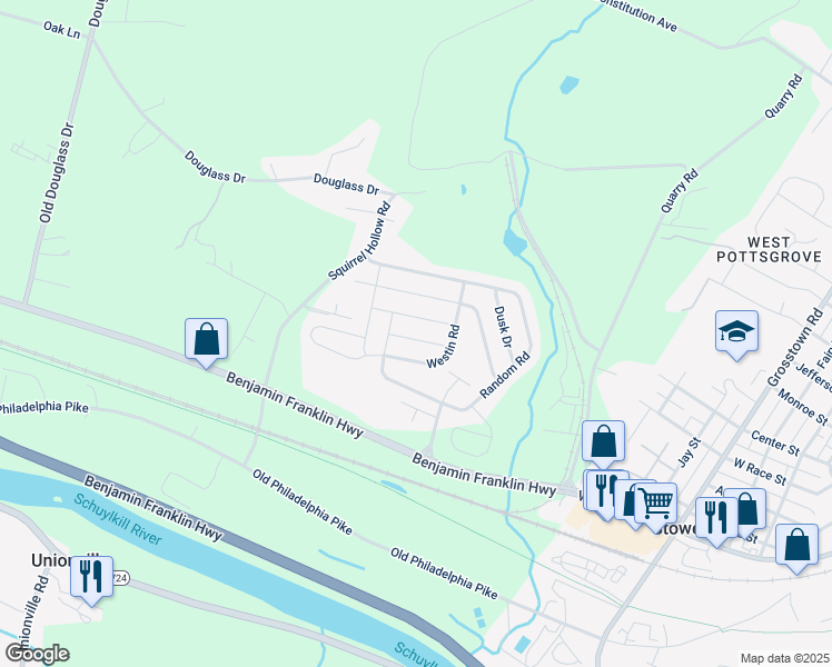 map of restaurants, bars, coffee shops, grocery stores, and more near 14 Walmont Street in Douglassville
