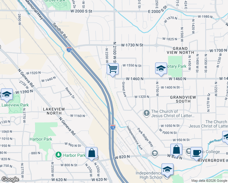map of restaurants, bars, coffee shops, grocery stores, and more near 1416 North 2100 West Street in Provo
