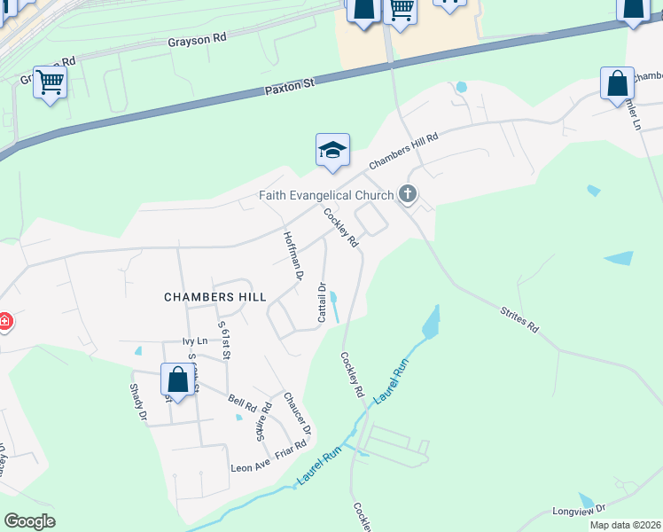 map of restaurants, bars, coffee shops, grocery stores, and more near 585 Cockley Road in Harrisburg