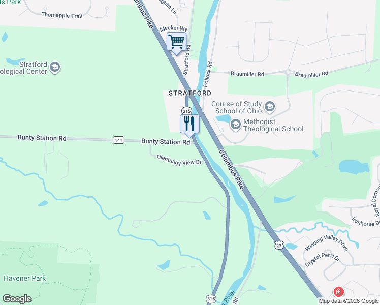 map of restaurants, bars, coffee shops, grocery stores, and more near 137 Bunty Station Road in Delaware