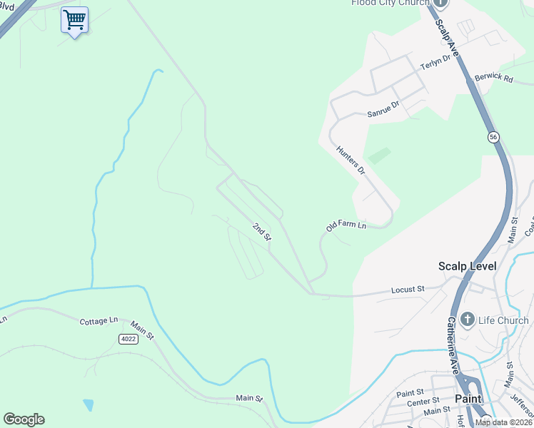 map of restaurants, bars, coffee shops, grocery stores, and more near 525 1st Street in Windber