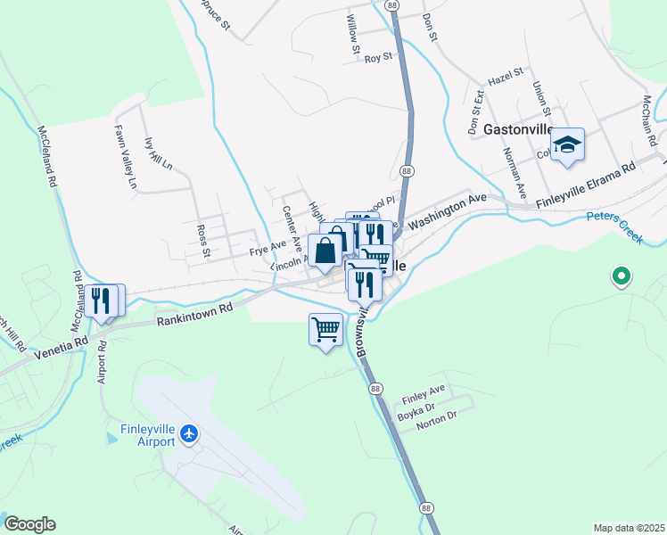 map of restaurants, bars, coffee shops, grocery stores, and more near 3500 Extension Avenue in Finleyville