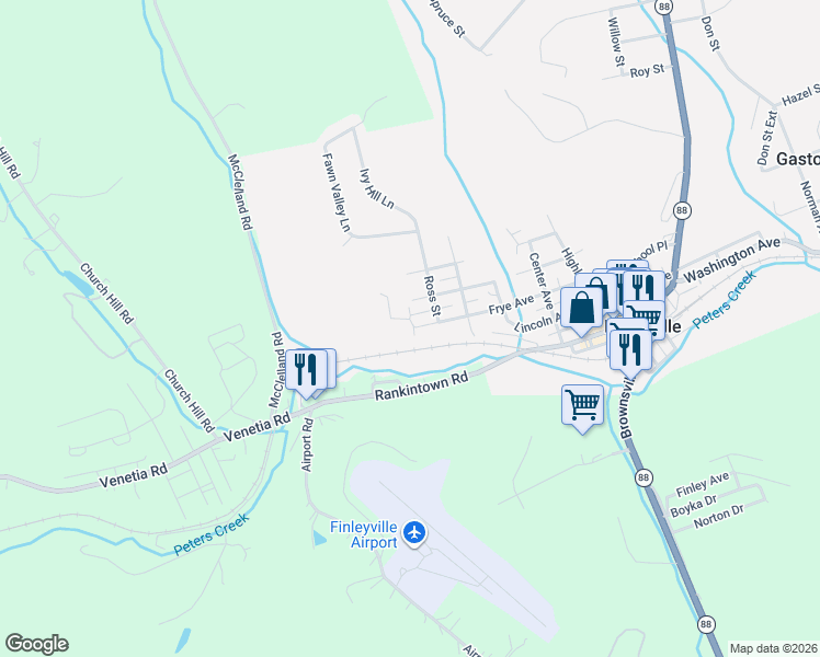 map of restaurants, bars, coffee shops, grocery stores, and more near 3463 Frye Avenue in Finleyville