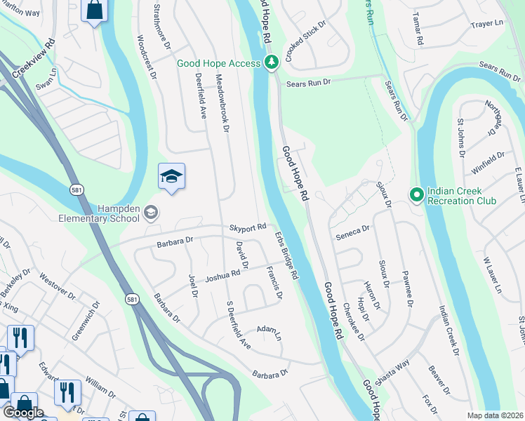 map of restaurants, bars, coffee shops, grocery stores, and more near 5207 Terrace Road in Mechanicsburg