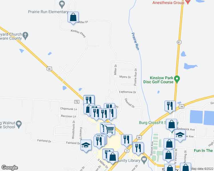 map of restaurants, bars, coffee shops, grocery stores, and more near 383 Clifden Court in Sunbury
