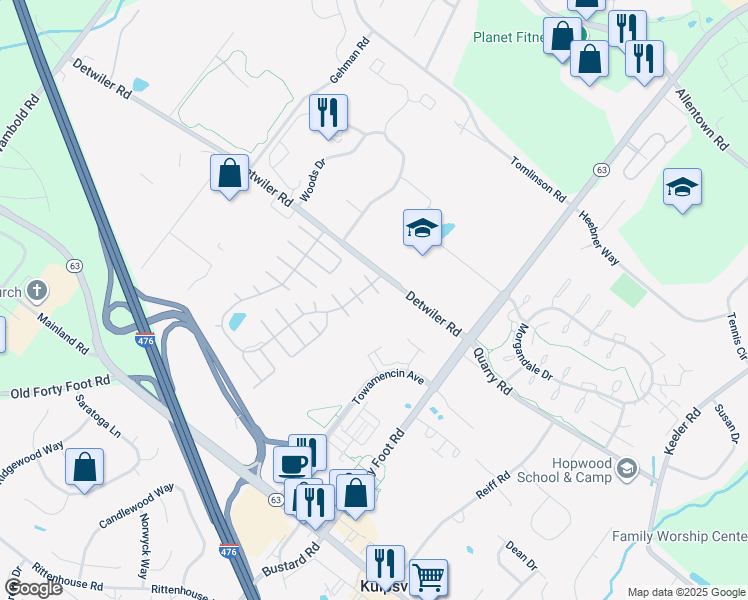 map of restaurants, bars, coffee shops, grocery stores, and more near 25 Chestnut Court East in Harleysville