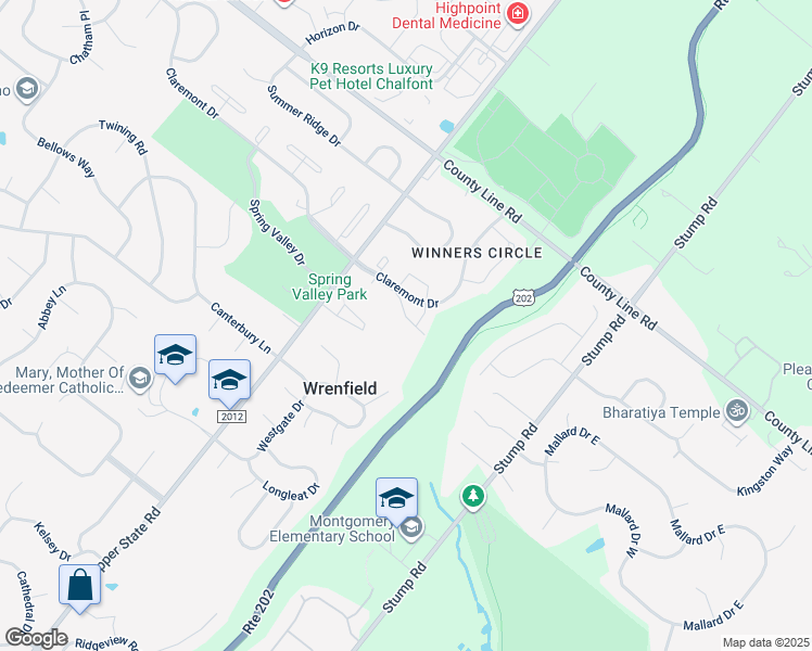 map of restaurants, bars, coffee shops, grocery stores, and more near 404 Pimlico Way in North Wales