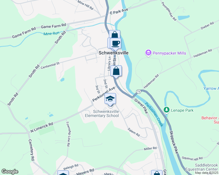 map of restaurants, bars, coffee shops, grocery stores, and more near 109 2nd Street in Schwenksville
