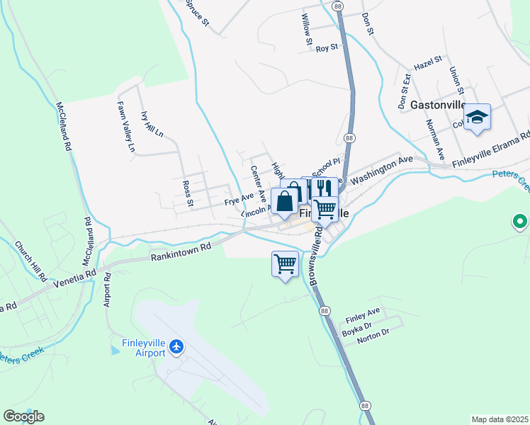 map of restaurants, bars, coffee shops, grocery stores, and more near 3495 Lincoln Avenue in Finleyville