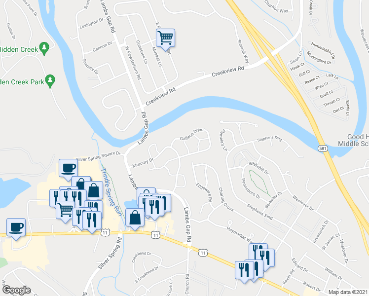map of restaurants, bars, coffee shops, grocery stores, and more near 428 Maywood Court in Cumberland County