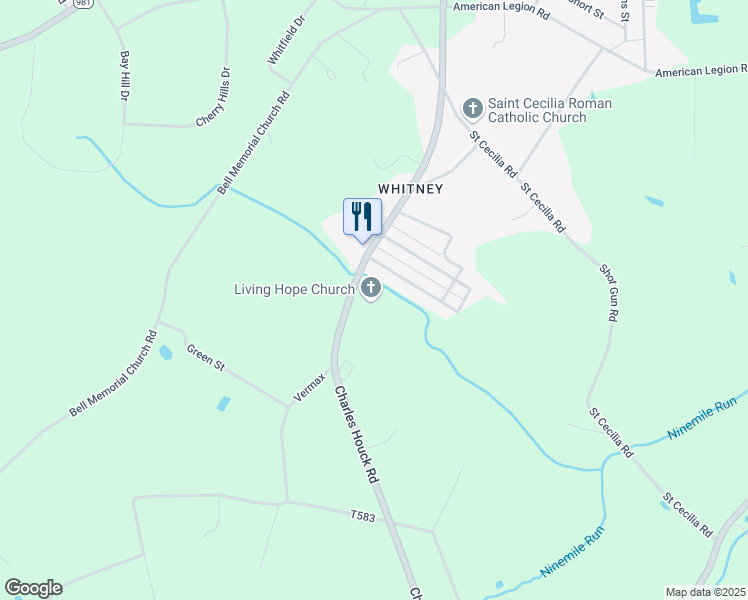 map of restaurants, bars, coffee shops, grocery stores, and more near 352 Charles Houck Road in Whitney