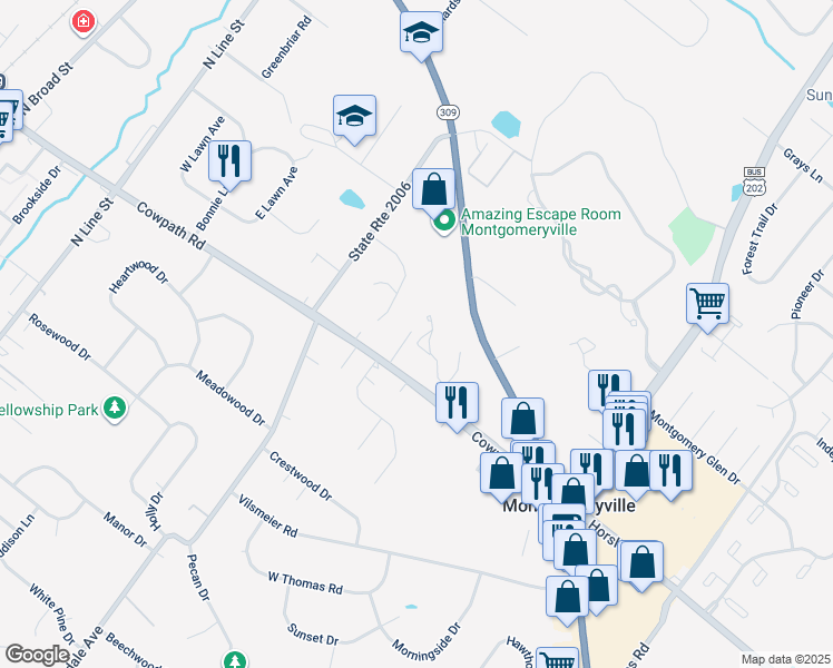 map of restaurants, bars, coffee shops, grocery stores, and more near 304 Carol Court in Lansdale