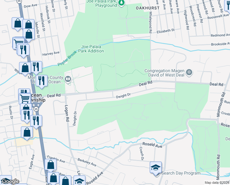 map of restaurants, bars, coffee shops, grocery stores, and more near 516 Deal Road in Monmouth County