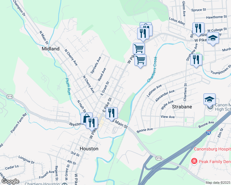 map of restaurants, bars, coffee shops, grocery stores, and more near 220 East Pike Street in Houston