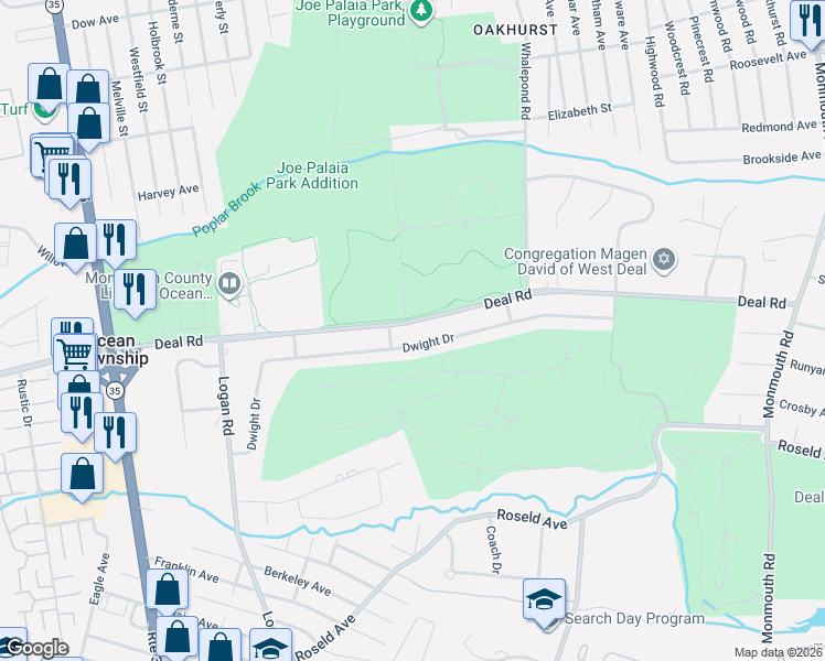 map of restaurants, bars, coffee shops, grocery stores, and more near 516 Deal Road in Monmouth County