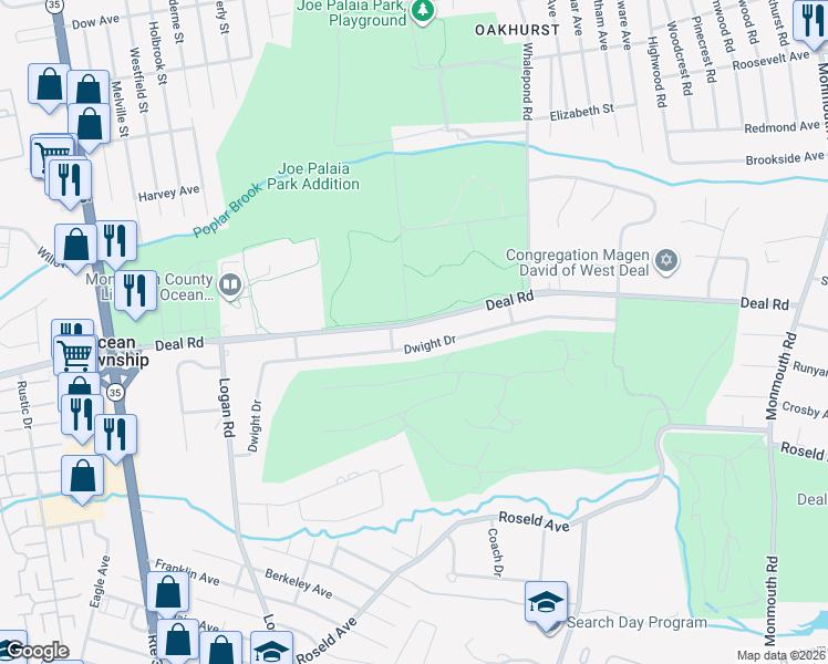 map of restaurants, bars, coffee shops, grocery stores, and more near 516 Deal Road in Monmouth County