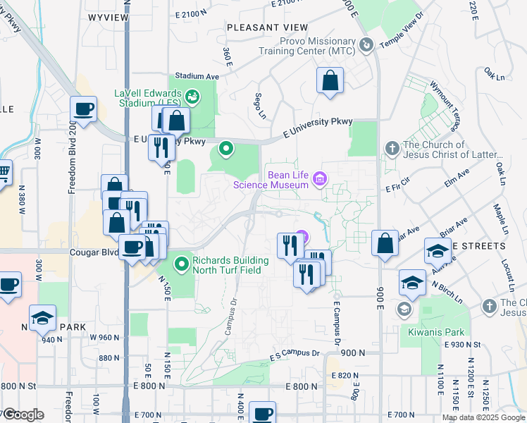 map of restaurants, bars, coffee shops, grocery stores, and more near in Provo