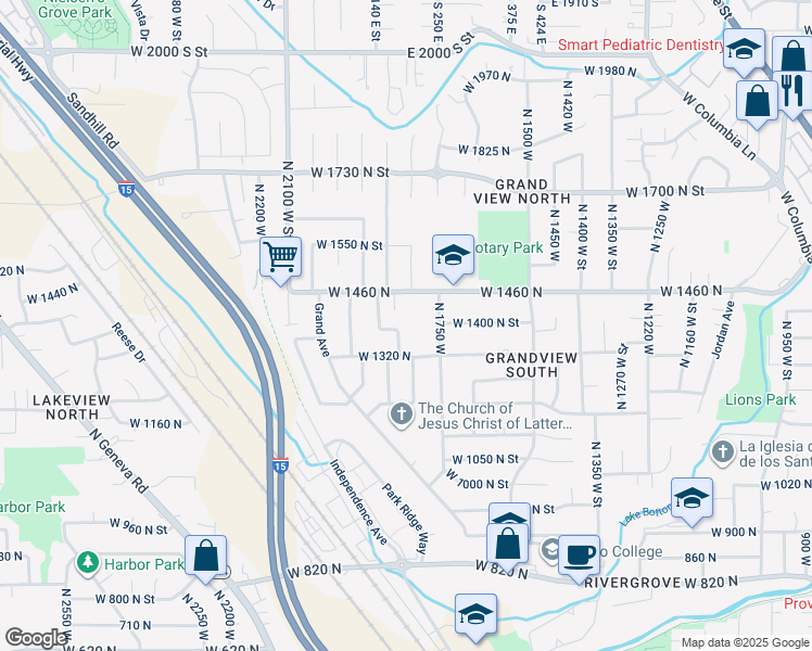 map of restaurants, bars, coffee shops, grocery stores, and more near 1378 North 1850 West in Provo