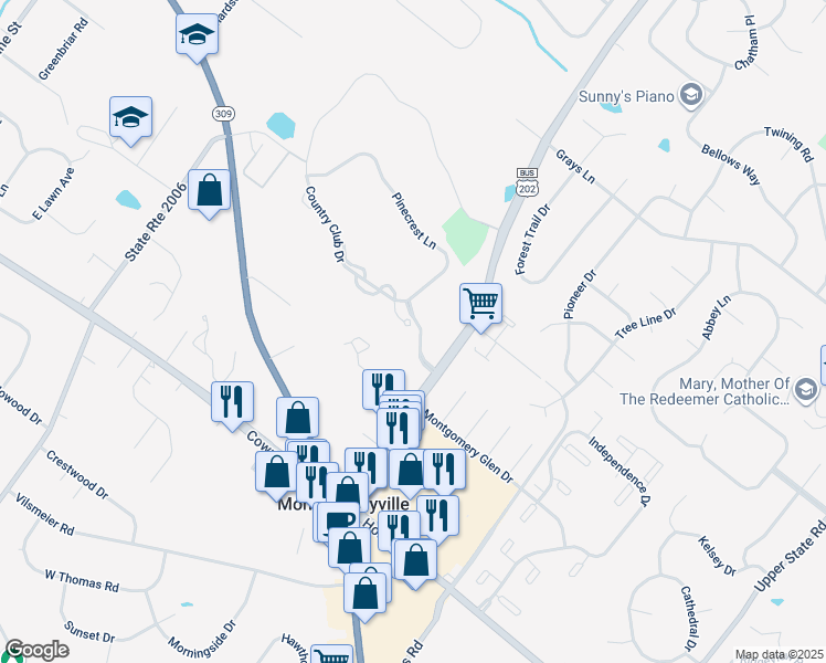 map of restaurants, bars, coffee shops, grocery stores, and more near 532 Country Club Drive in Lansdale