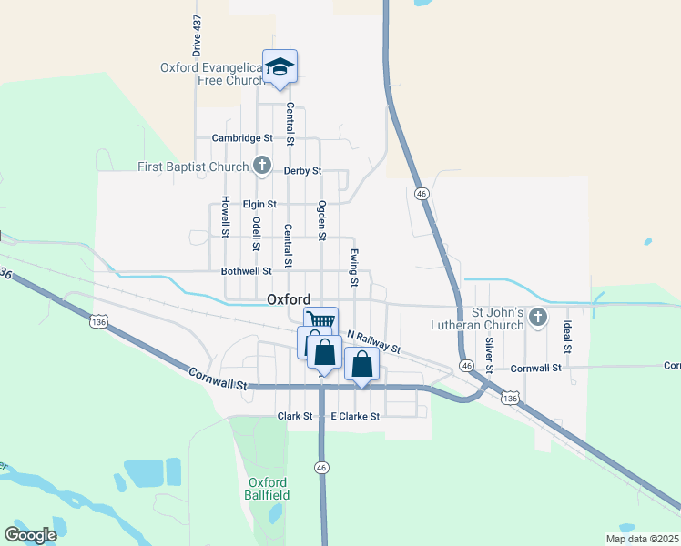 map of restaurants, bars, coffee shops, grocery stores, and more near in Oxford