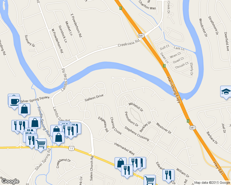 map of restaurants, bars, coffee shops, grocery stores, and more near 825 Pamela's Lane in Mechanicsburg