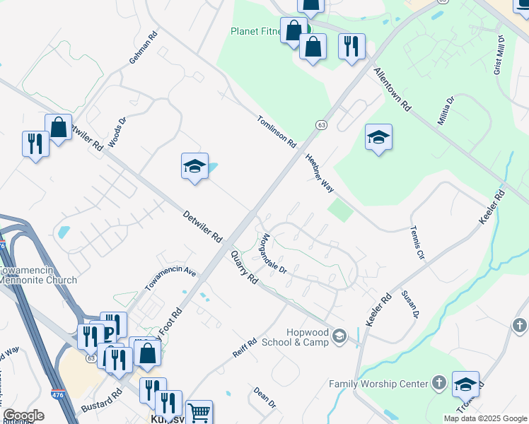 map of restaurants, bars, coffee shops, grocery stores, and more near 118 Clemens Court in Lansdale