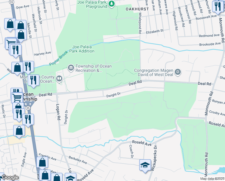 map of restaurants, bars, coffee shops, grocery stores, and more near 510 Deal Road in Ocean Township