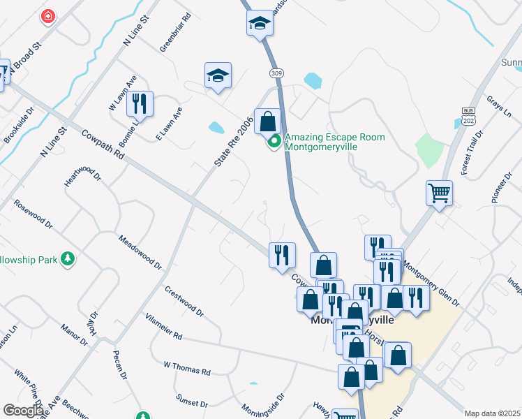 map of restaurants, bars, coffee shops, grocery stores, and more near 401 Carol Court in Lansdale