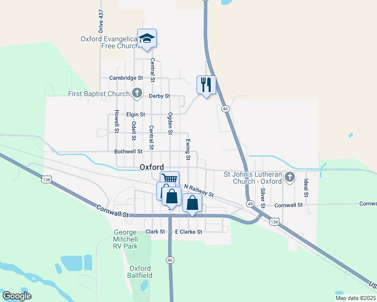 map of restaurants, bars, coffee shops, grocery stores, and more near 201 Bothwell Street in Oxford