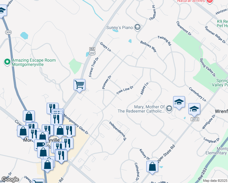 map of restaurants, bars, coffee shops, grocery stores, and more near 209 Walden Lane in Lansdale