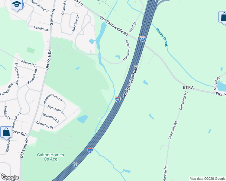 map of restaurants, bars, coffee shops, grocery stores, and more near New Jersey Turnpike in Robbinsville