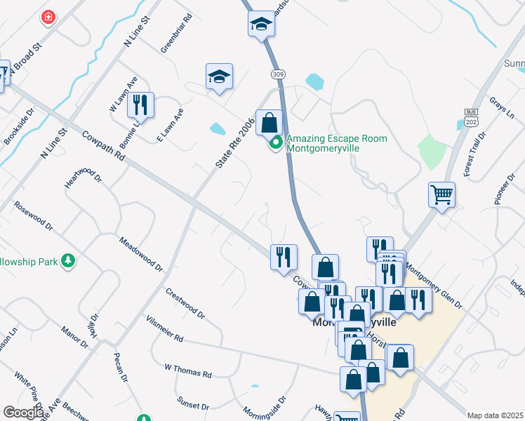 map of restaurants, bars, coffee shops, grocery stores, and more near 401 Carol Court in Lansdale
