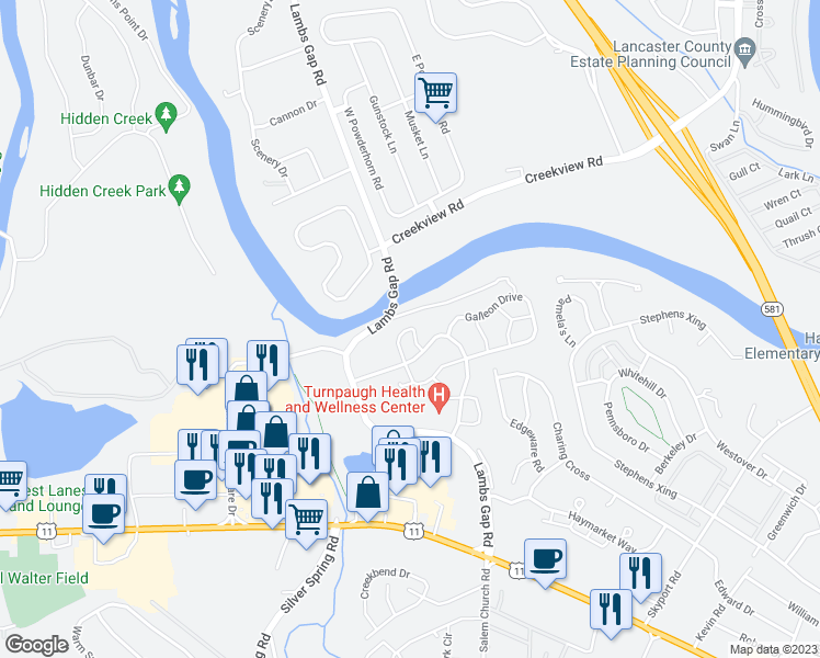 map of restaurants, bars, coffee shops, grocery stores, and more near 479 Waterleaf Court in Cumberland County