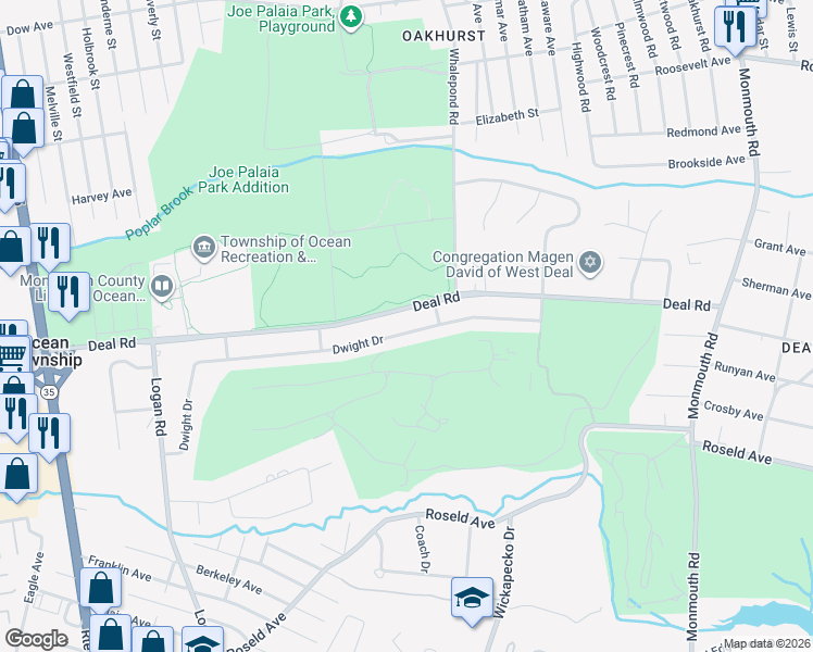 map of restaurants, bars, coffee shops, grocery stores, and more near 22 Dwight Drive in Monmouth County