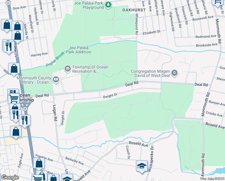map of restaurants, bars, coffee shops, grocery stores, and more near 510 Deal Road in Ocean Township