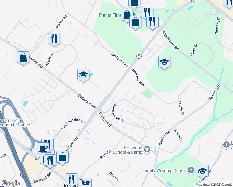 map of restaurants, bars, coffee shops, grocery stores, and more near 114 Clemens Court in Lansdale