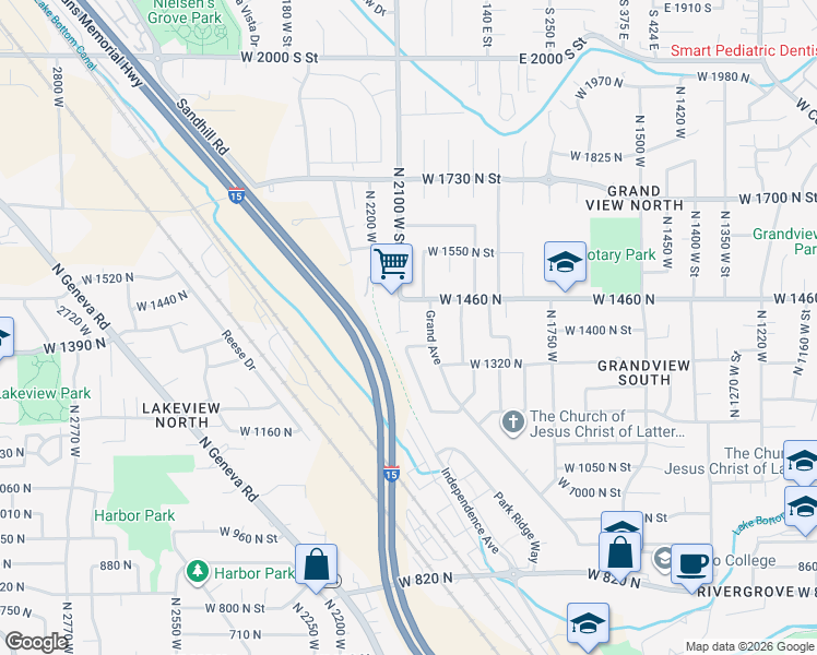 map of restaurants, bars, coffee shops, grocery stores, and more near 1416 North 2100 West Street in Provo