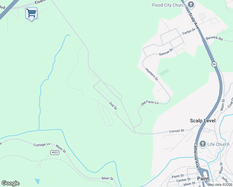 map of restaurants, bars, coffee shops, grocery stores, and more near 525 1st Street in Windber