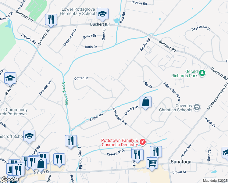 map of restaurants, bars, coffee shops, grocery stores, and more near 1118 New Kepler Road in Pottstown