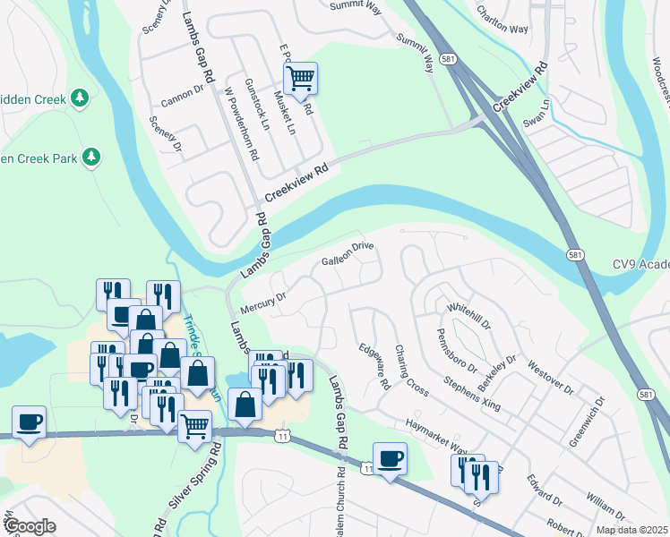 map of restaurants, bars, coffee shops, grocery stores, and more near 428 Maywood Court in Cumberland County